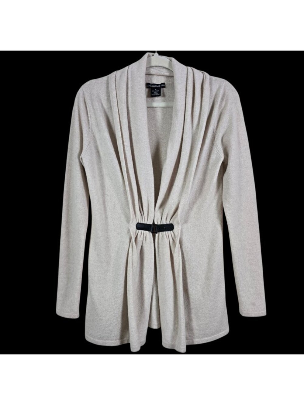 Sofia Cashmere Womens Beige 100% Cashmere Buckle Shawl Collar Draped Sweater S